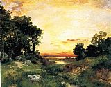 Thomas Moran Canvas Paintings - Sunset, Long Island Sound